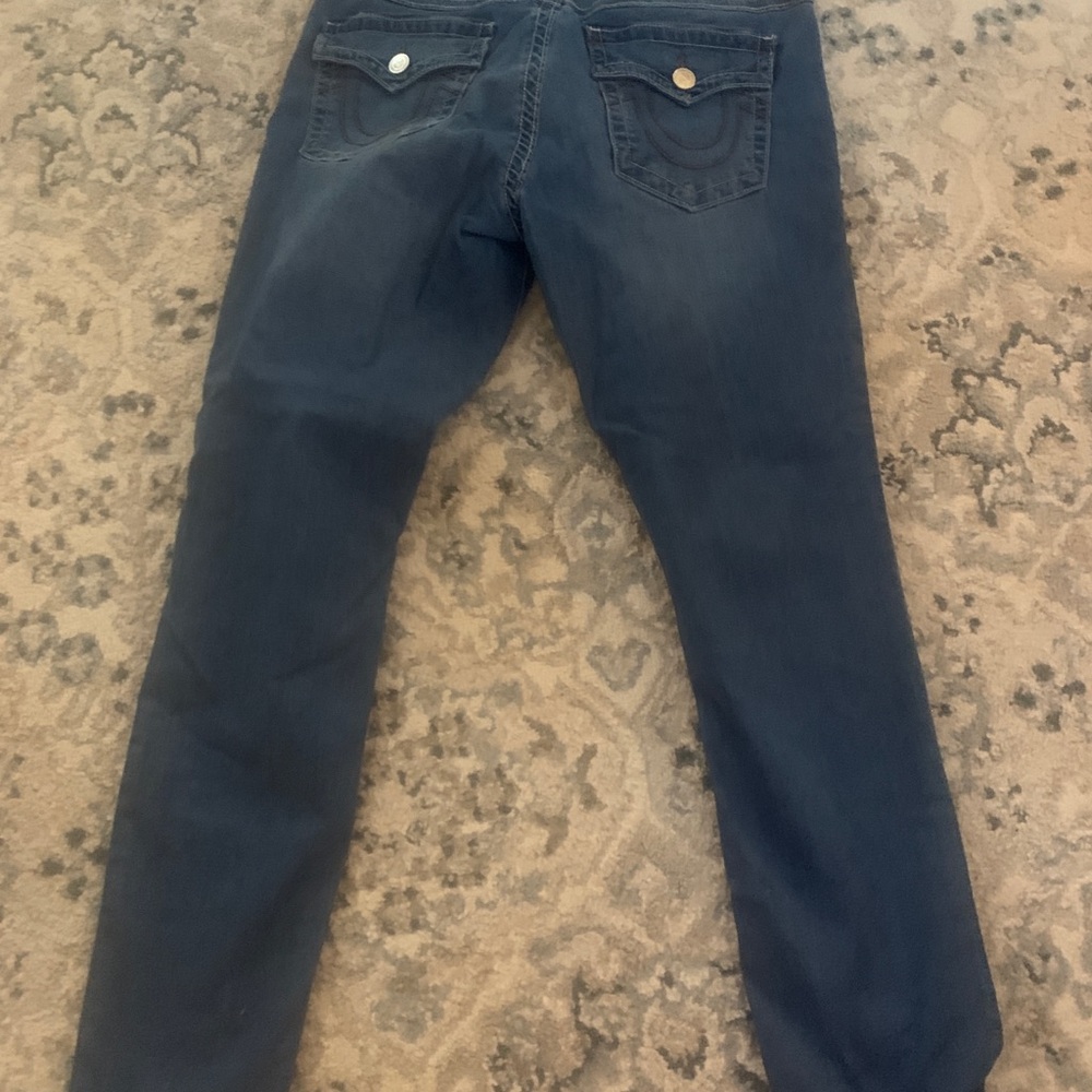 True Religion Jeans size 32 straight leg.  Great stretch for close fit/comfort